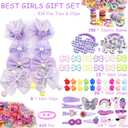 818Pcs+Hair Accessories for Baby Girls Ties Seamless Cotton Elastics Bands Colorful Mini Rubber Tie Bow Purple Clips Flower Claws Assorted Ponytail Holders Soft for Thin Hair Braids Girls Age 1-8