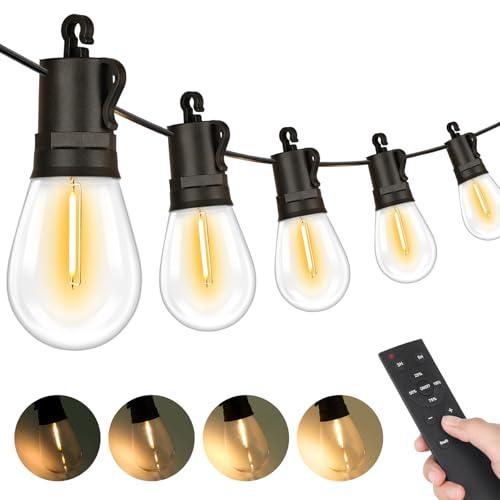 LED Outdoor String Lights, 50FT Waterproof Patio Light with Remote & 16 Dimmable Shatterproof S14 Edison Bulbs(1 Spare), Connectable Outside Backyard Hanging Lights for Balcony, Gazebo, Porch, Party