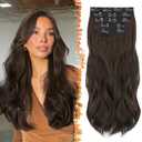 BARSDAR Dark Brown Clip in Hair Extensions - 20 Inch Loose Wavy Clip in Hair Extensions for Women, 5 PCS Layered Extension Lace Weft Voluminous Easy Wear Soft Synthetic Dark Brown Hairpieces
