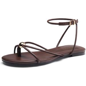 Strappy Flat Sandals for Women Comfortable Open Toe Ankle Strap Thong Sandals Summer Beach Dressy Shoes, Size 7.5