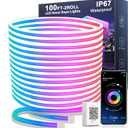 Nexillumi 100FT Neon LED Rope Lights IP67 Waterproof LED Lights for Bedroom Flexible LED Light Strip with Remote and APP Control RGB Lighting Strip for Indoors Outdoors Bedroom Room Home Decor