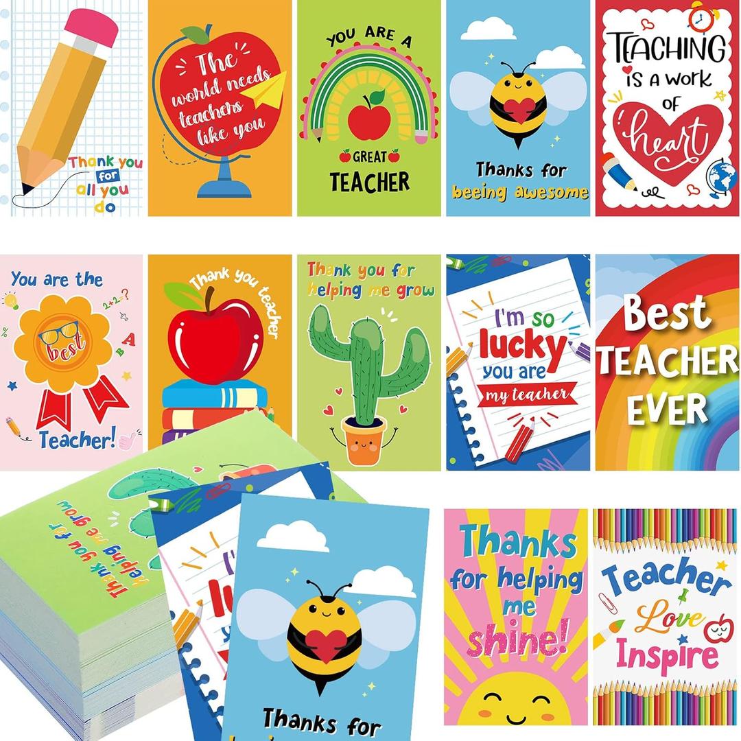 Outus 360 Pcs Mini Teacher Thank You Cards 1.97 x 3.5 Inches Teacher Appreciation Cards Thank You Card Preschool Teacher Gifts Greeting Cards for Preschool, Graduation, Teacher's Day Gifts