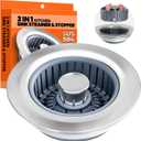 Kitchen Sink Drain Strainer - Upgraded Kitchen Sink Stopper,Sink Stopper Kitchen Drain,Stainless Steel Drain Plug with Anti-Clog Basket Drain Stopper Combo,for Standard 3-1/2'' Drain,Grey (Silver)