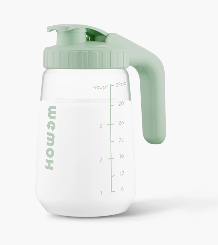 WEMOH 32oz Breast Milk Pitcher, 3X-Thick Heat & Cold Resistant Borosilicate Glass, Leakproof Breast Milk Fridge Storage Container with Wide Mouth & Ergo Grip, Dishwasher Safe, Fast Baby Formula Maker