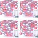 JMEXSUSS 4 Pack 50 LED Fairy Lights Battery Operated, 16.1ft Waterproof Red & White Twinkle Christmas Lights for Gifts Party Wedding Indoor Outdoor Decorations
