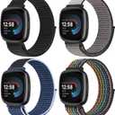 Sport Loop Compatible with Fitbit Versa 4 Fitbit Sense 2 Fitbit Versa 3 Fitbit Sense for Women Men,Soft Nylon Adjustable Breathable Replacement Wristband for Sense/Sense 2/Versa 3/Versa 4 (Black+Grey+Midnight+Black Rainbow)