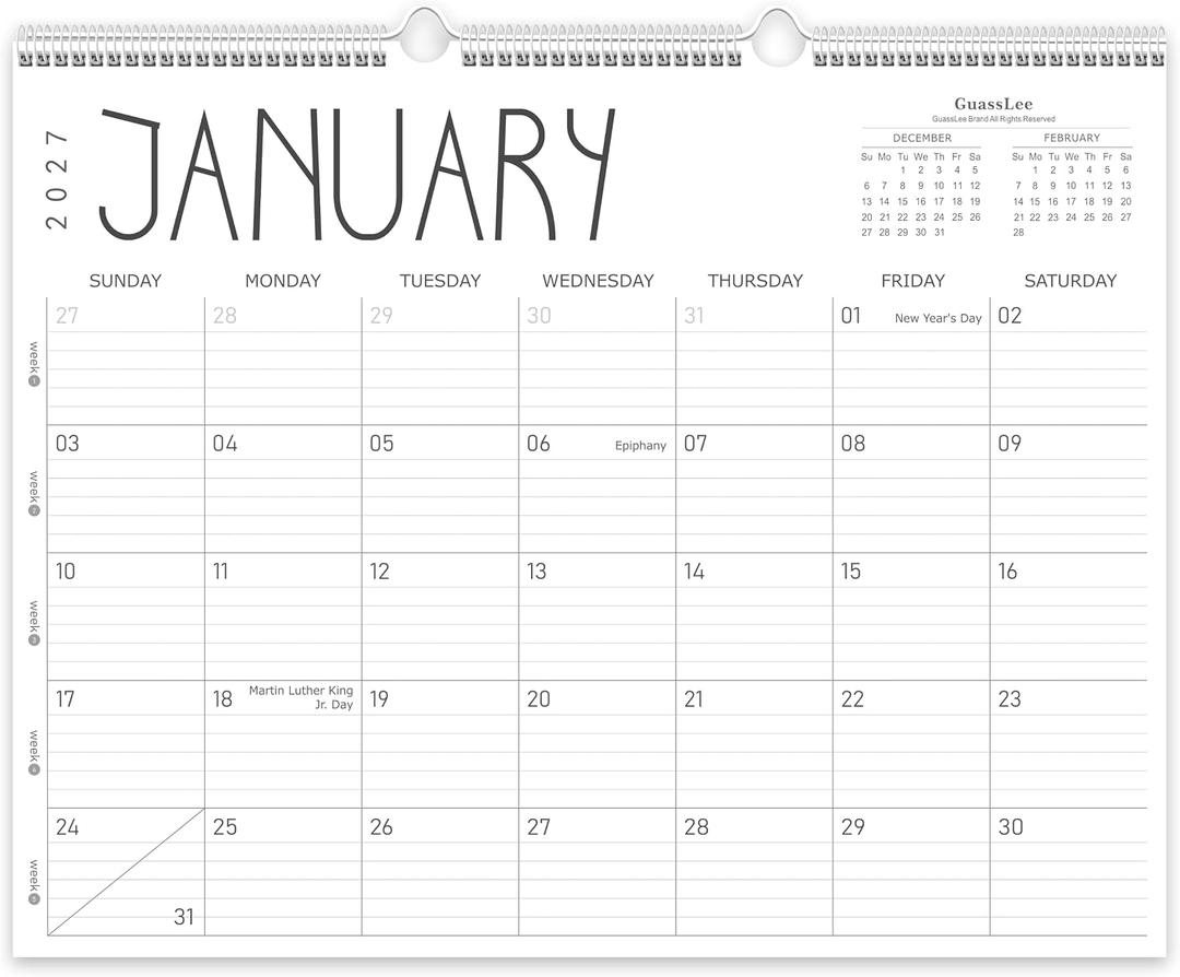 Guasslee Large 2027 wall calendar 12 month, Jan 2027-Dec 2027, 22"x17"