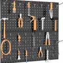 TORACK Metal Pegboard Wall Organizer 24" x 24" or 12" x 48", 70 PCS Tools Storage Pegboard for Garage Tool Organizer Peg Board with Pegboard Hooks for Workbench(Black)