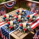 6 Pcs Patriotic Wreath Mini 4th of July Hanging Wreaths for Cabinets Artificial Red White Blue Tulip Berries Memorial Day Wreaths Pillar Candle Holder Wreath for Independence Day Porch Wall Decor