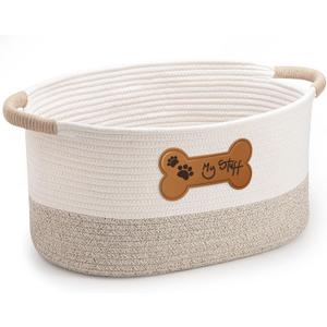 Dog Toy Basket - Cotton Rope Dog Toy Bin With Handle - Cute Woven Pet Toy Box - Perfect Toy Basket For Pets - Storage Baskets For Organizing - Toy Box For Dogs