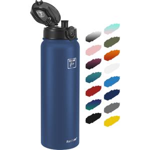 Fanhaw 32 oz Insulated Stainless Steel Water Bottle with Anti-Dust Chug Lid, Leakproof Vacuum Sports Bottle for Men & Women (Navy Blue)
