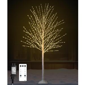 6FT Lighted Birch Tree with 880 LED Warm White Lights, 8 Modes, Timer Remote Faux Prelit Twig Christmas Tree, Light Up Trees for Indoor Outdoor Xmas Holiday Party Decoration