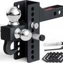 TYT Tri-Ball Mount Adjustable Trailer Hitch with Tow Hook, Fits 2-Inch Receiver, 4.5-Inch Rise/Drop, 1-7/8", 2", & 2-5/16" Balls, Heavy-Duty Towing Hitch with Locks and Pin