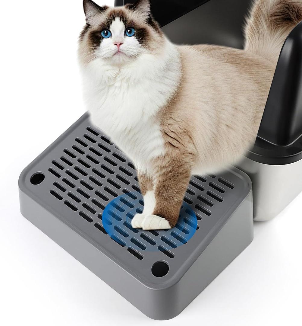 Litter Box Step, Cat Step/Ramp/Catcher with Filter Function, Easy to Clean, Ideal for Kitten & Elderly Cats (Dark Grey)