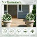Yunlly Set of 6 Artificial Boxwood Topiary Ball Tree 16 Inch Outdoor Topiary Tree with Flower Fake Bushes, UV Resistance Faux Shrubs Evergreen Plant with Spike for Front Porch Indoor Decor (White)