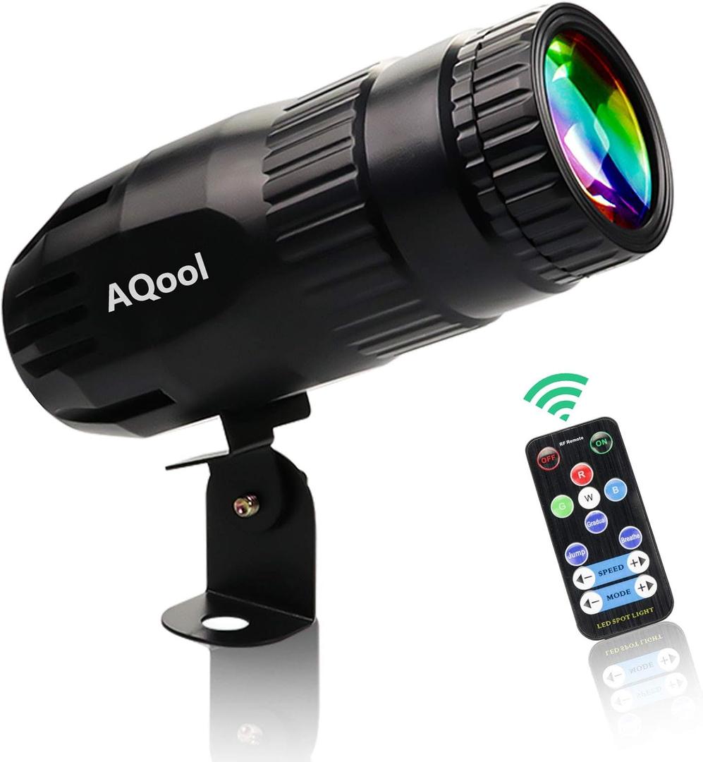 Pinspot Light, AQool 15W RGBW Disco Ball Spotlight, Super Bright Led Beam Pin Spot Lights, Remote Control Mirror Disco Ball Light for DJ Disco Band Dance Party Show Bar Club Wedding