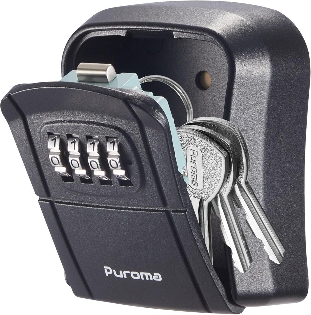 Puroma Key Lock Box Combination Lockbox Wall-Mounted Key Storage Box for House Keys, Resettable Code Safe Security Lock Box for Home, Office, Garage, Apartment Spare Key Storage (1 Pack, Black)