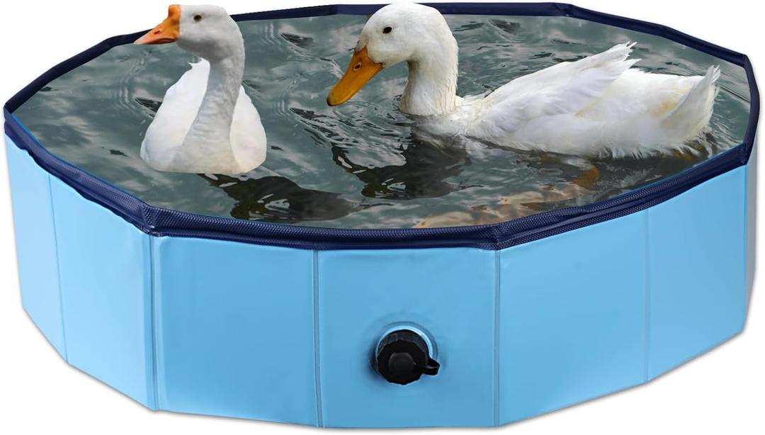 Foldable Duck Pool, Portable Hard Plastic Duck Pond Tub, Collapsible Duck Pools for Pet Ducks, Dogs and Cats Indoor & Outdoor Use, Hard Shell, Easy to Clean and Store