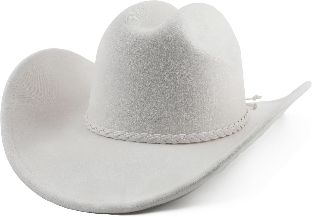 Big Wide Brim Cowboy Hat for Women Men Felt Western Cowgirl Hats (Large, Pu-ivory)