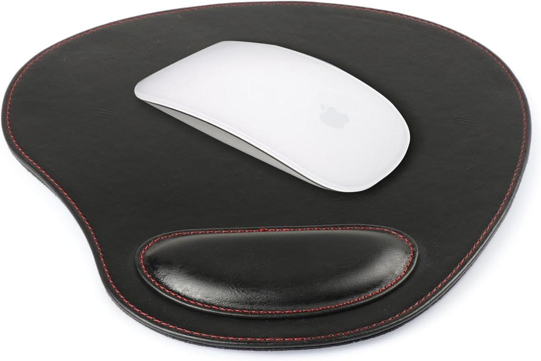 Londo PU Leather Oval Shape Non-Slip Mousepad with Wrist Rest Support, Waterproof Surface, Comfort Memory Foam, Light Ergonomic Design Mouse Pad for Laptop, Desktop (Black)