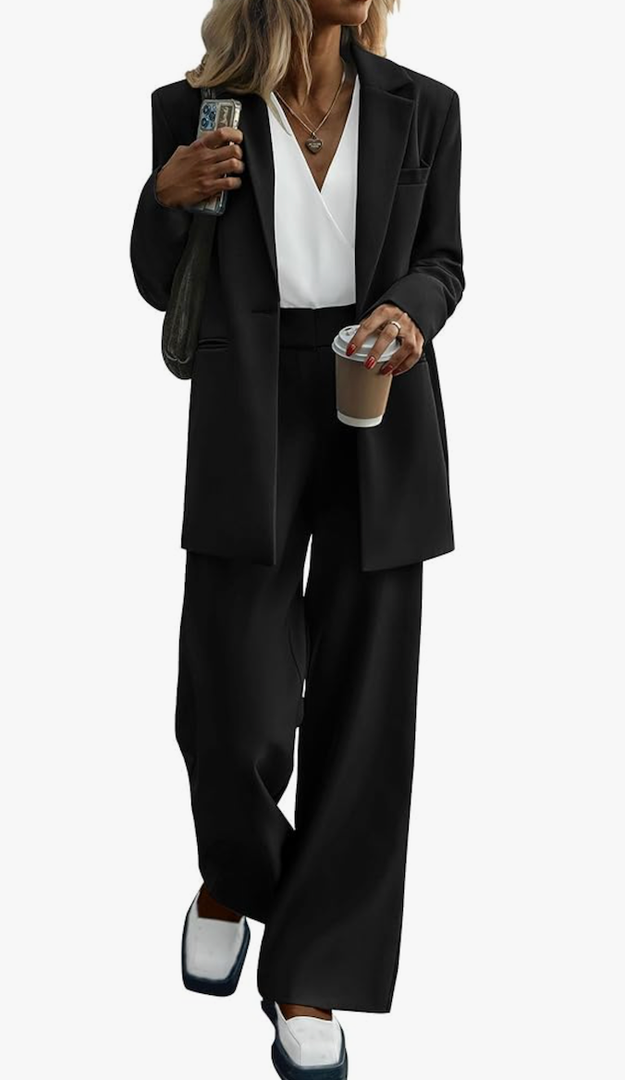 KIRUNDO Women Suits 2 Piece Set Business Casual Dressy Oversized Blazer Jacket and Wide Leg Dress Pantsuits Formal Outfits Large