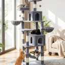 AMHANCIBLE Cat Tree, 70 Inch Cat Tower for Indoor Cats, Multi-Level Cat Tree with Scratching Post, Hammock, Hanging Basket, Large Cat Condos for Adult Cats Kittens, Grey, PT18GY