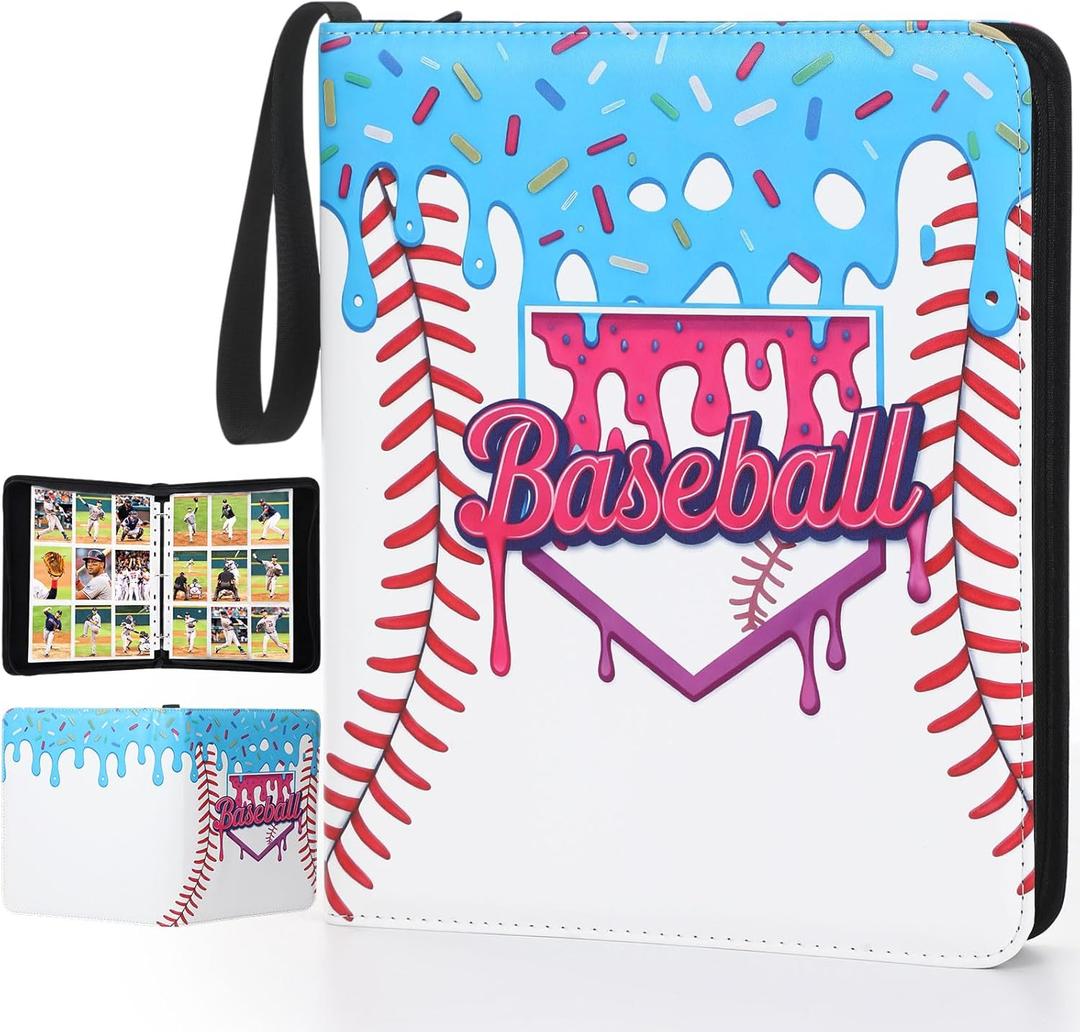 Pasimy 900 Pockets Baseball Card Binder for Trading Cards 9 Pockets with 50 Removable Sleeves 3 Ring Baseball Card Holder Binder with Zipper for Sport Collection Book Storage Album Organizer (13.39 x 11.42 Inch, Blue)