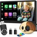 Cabin Care 1080P Baby Car Camera with Wireless CarPlay Adapter for iPhone Only, Real-Time Rear Seat Monitor, 150° Wide-Angle, IR Night Vision, Works with Factory Wired CarPlay (Dog)