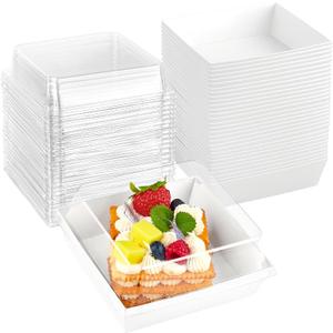 Kucoele 50 Pack Small Charcuterie Boxes with Clear Lids, To Go Paper Dessert Boxes Bakery Boxes, 5 Inches Disposable Food Containers for Cookies, Cupcakes, Slice Cakes, Strawberries (White)