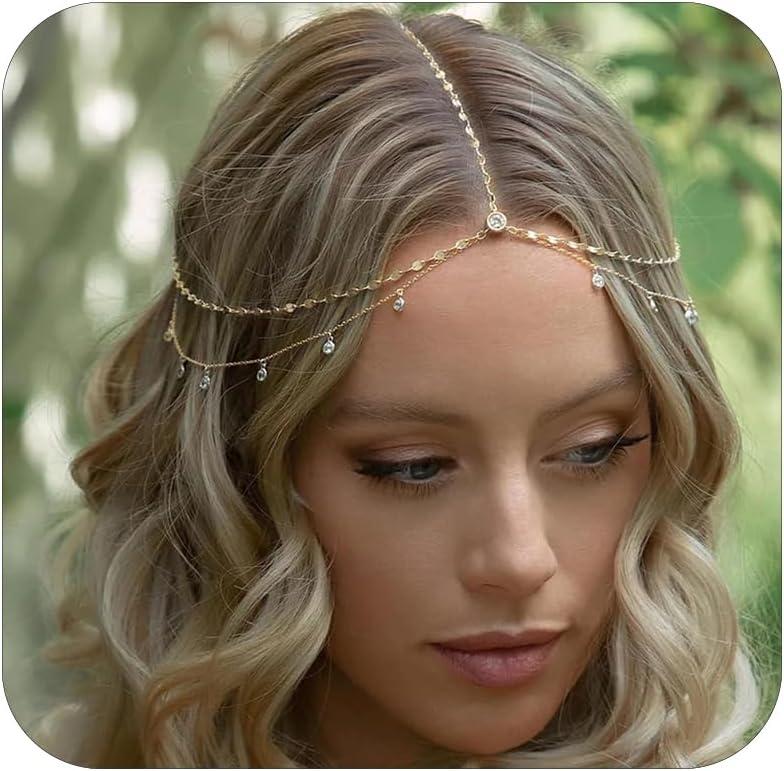 STONEFANS Rhinestone Head Chain Bride Headpiece Wedding Headbands Chain Layered Festival Prom Hair Accessories for Women (Gold) STONEFANS Rhinestone Head Chain Bride Headpiece Wedding Headbands Chain Layered Festival Prom Hair Accessories for Women (Gold)