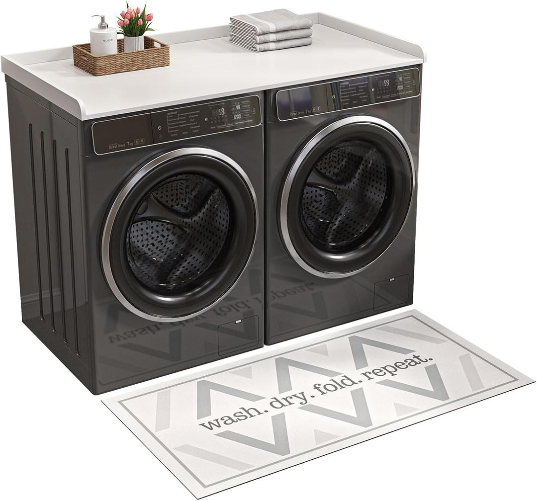 Washer Dryer Countertop, 27.5" x 54" Washer and Dryer Countertop with Non-Slip Pad,Large Laundry Topper for Laundry Room Organization (White)