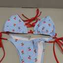 Women's 2 Piece Cherry Graphic Bathing Suit Halter Neck Tie Side Swimsuit Cute Bikini Set (Medium, Light Blue)