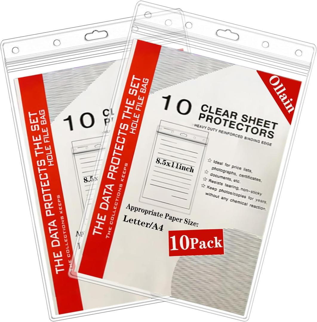 Ollain 10 PCS Job Ticket Holders Waterproof Resealable Zip Dry Erase Document Holder Clear Hard Plastic Sleeves, 8.5" x 11" | Duty Work Pocket Hanging Sheet Protectors