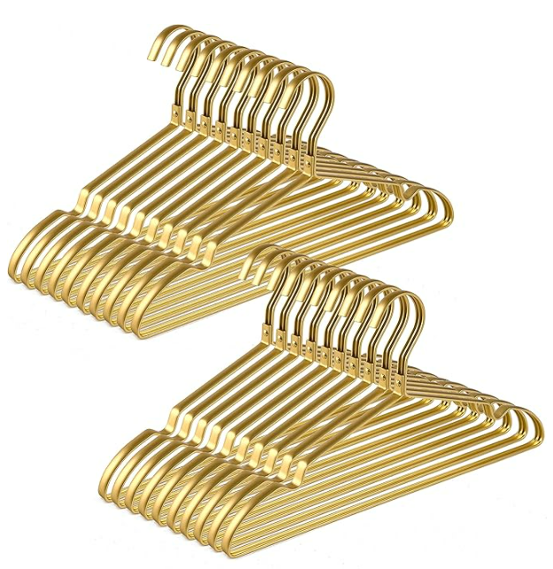 Amber Home 20 Pack Premium Matte Gold Aluminum Coat Hangers, 16.5” Extra Smooth & Durable Metal Shirt Dress Hanger, Light & Sturdy Metal Rack for Jacket Trouser Pant Slack