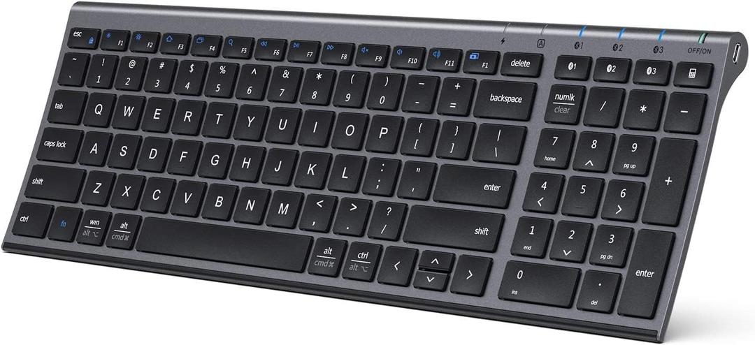 iClever BK10 Bluetooth Keyboard, Universal Bluetooth 5.1 Wireless Keyboard with Number Pad, Ergonomic Design, Multi-Device Compatibility, Stable Connection for Mac, iPad, iPhone, Android, Windows (gray black)
