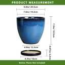 8 Inch Planter - Ceramic Plant Pot with Drainage Hole and Tray Round Planter Modern Flower Pot for Room Home Office Patio Porch Garden Decor Blue