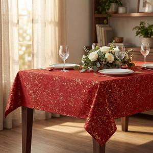 Horaldaily Red Tablecloth 60x120 Inch Rectangular, Solid Rectangle Table Cloth with Golden Sequin, Thanksgiving Christmas Table Cover for Wedding, Party, Banquet, and Events