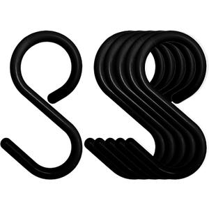 6-Pack Secure & Quiet Plastic S Hooks, Flexible Neck for Easy Twist & Lock, Completely Rust-Free, Holds up to 10 lbs, Black, Large (3.5 inch)