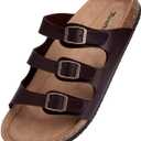 Torotto Mens Slides with Cork Footbed Open Toe Adjustable Webbing Flat Sandals for Walking | Beach | Indoor, Size: 10