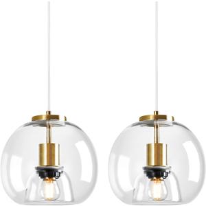Clear Glass Pendant Lights Kitchen Island 2 Pack 7.87" Glass Globe Pendant Light Gold Hanging Light Fixture Modern Pendant Lighting for Kitchen Island Bedroom Dining Room