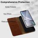 MONASAY Wallet Case Compatible for iPhone XR, 6.1-inch, [Glass Screen Protector Included] [RFID Blocking] Flip Folio Leather Cell Phone Cover with Credit Card Holder, Brown