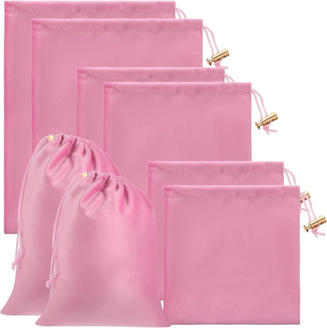 Toy Storage Bags, 6 Pcs Quality Liss Velvet Drawstring Pouch Adjustable Microfiber Toy Organizer Bags Gift Bag Foldable Ditty Bag for Women Men Toys Underwear Sunglasses Cosmetic (Pink 3 Sizes)