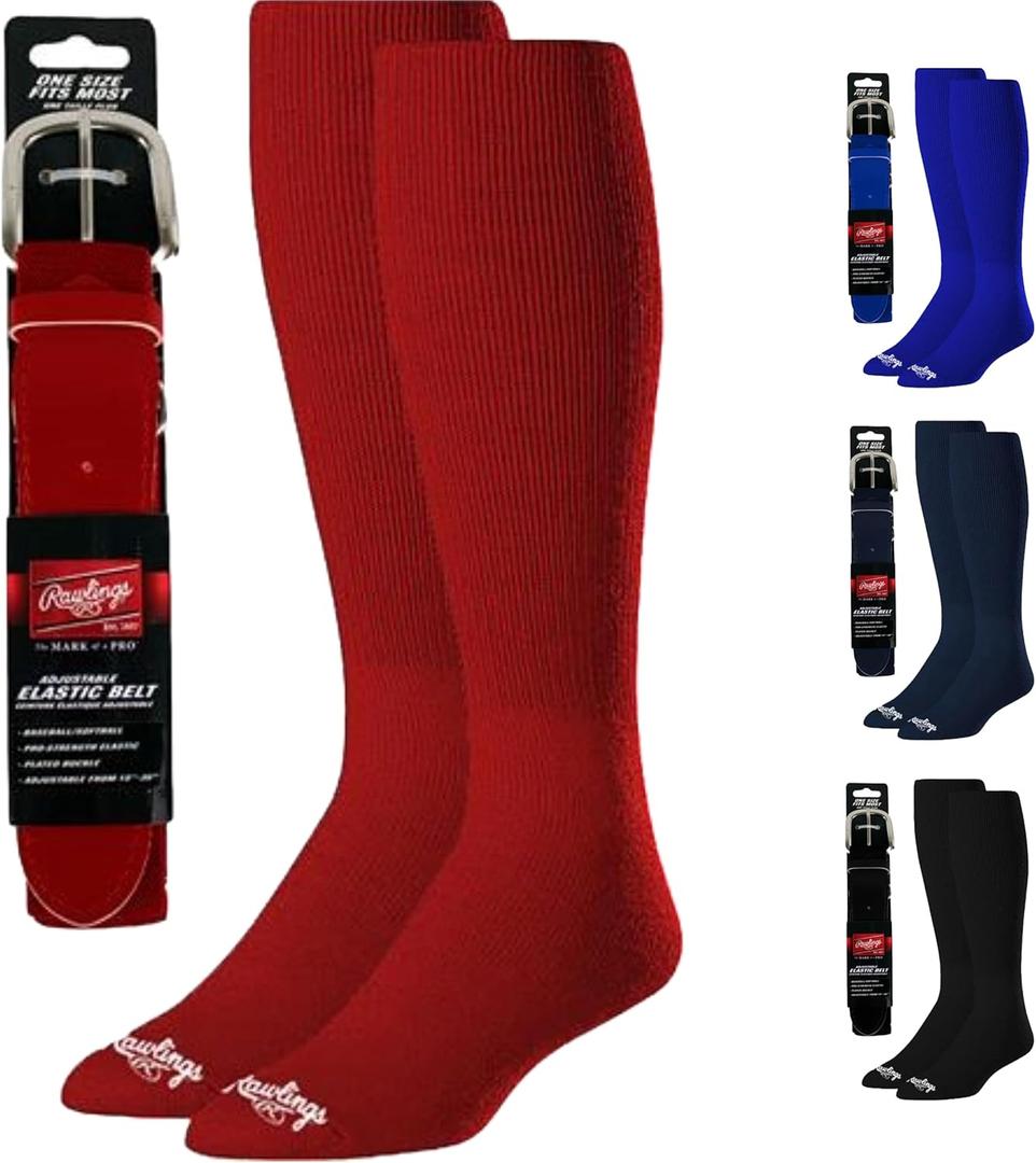 Rawlings | Belt & Socks Combo | Baseball/Softball | Multiple Sizes & Colors (Medium, Scarlet)