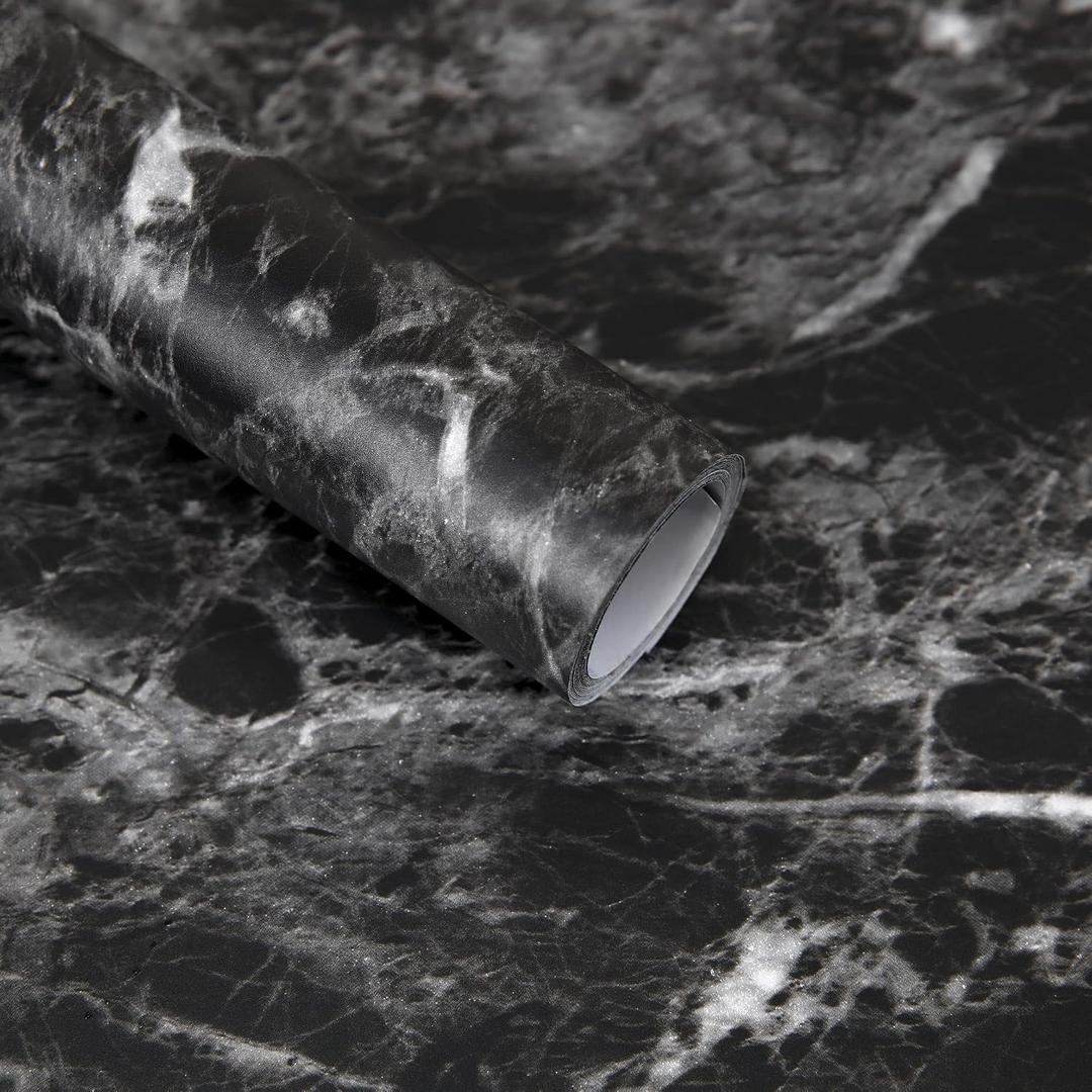 Abyssaly Black Marble Paper 24" x 118" Granite Wallpaper Peel and Stick Countertop Paper Self Adhesive Thickening for Kitchen Bathroom and Furniture