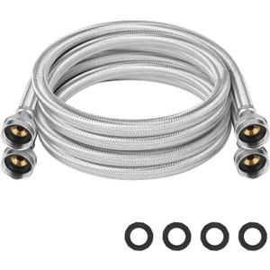 KEOKLE Washing Machine Hoses, 5ft 2pack 3/ 4" Stainless Steel Braided Washer Hoses Water Supply Lines Universal Fit to Hot and Cold Connection