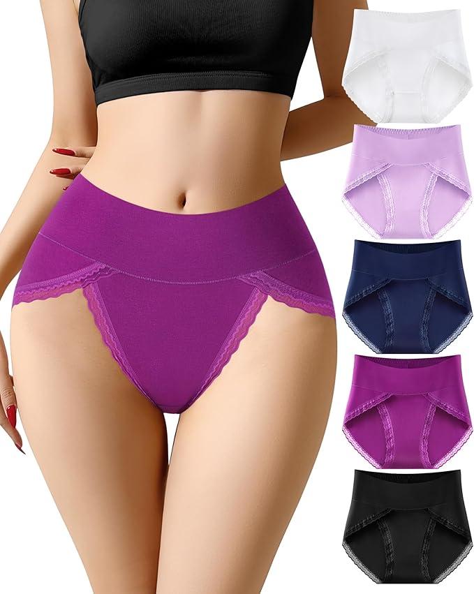 Cotton Underwear for Women High Waisted Tagless Full Coverage Briefs Comfy High Cut Ladies Postpartum Panties 5 Pack XL