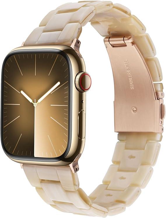 V-MORO Resin Bands Compatible with Apple Watch Series 10/9/8/7 41mm/42mm Fashion Lightweight Cute Strap with Starlight Buckle for iwatch Series SE/6/5/4/3/2/1(Floral Pink,38mm/40mm/41mm/42mm) (Creamy)