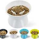 F FD Hub Tilted Raised Slow Feeder Bowl for Cats and Small & Medium Dogs, Raised Design Improves Posture, Spiral Inner Shape Prevents Fast Eating, Dishwasher Safe, 10 oz (White, L-Cats)