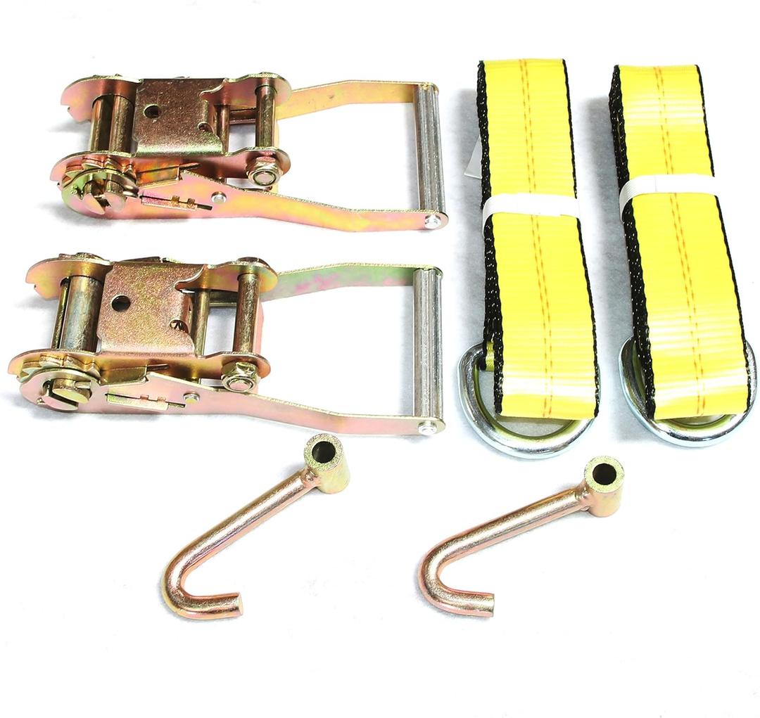 GRIPON (Pack of 2) 2" x8' Lasso Strap with 2" Ratchet and J Finger Hook Tie Down