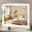 FENNIO 23" x 18" Vanity Mirror with LightsLED Makeup MirrorHollywood Mirror with 3 Color Modes & Adjustable BrightnessVanity Mirror Square White